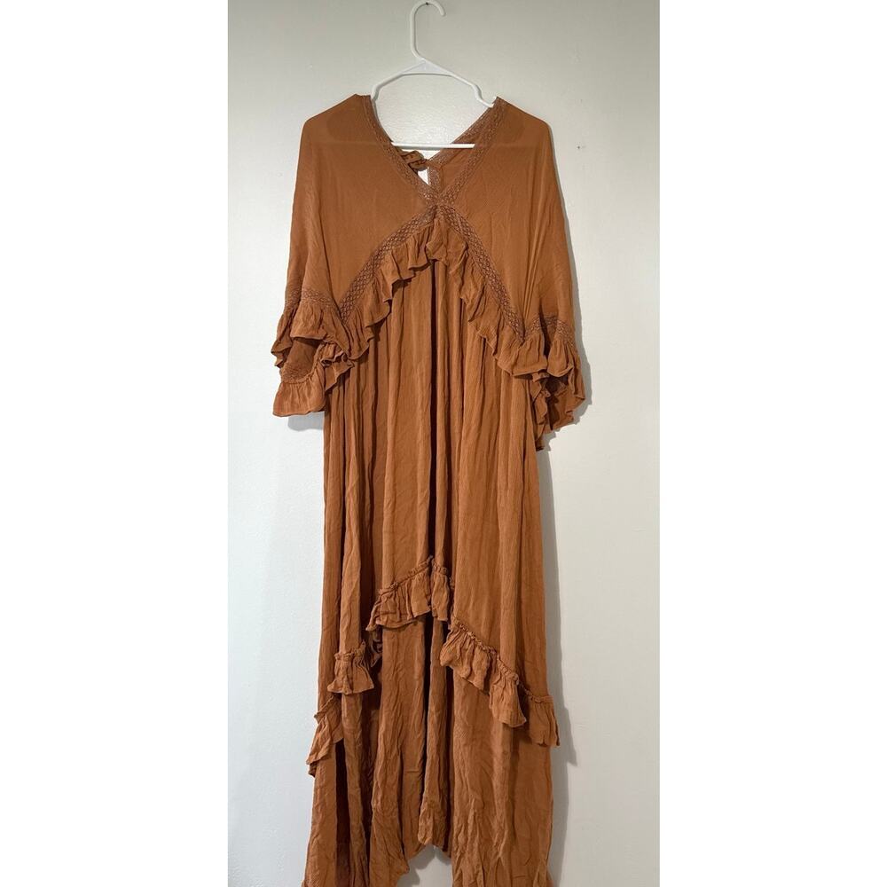 Free People Paradiso Maxi Dress Boho Ruffle Lace Button Front Cottagecore Small - Picture 6 of 9